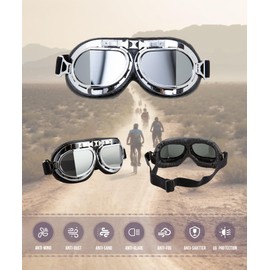 CRG Sports Motorcycle Goggle Aviator Pilot Style Cruiser Scooter Motocross Goggles for Man, Woman, Adult