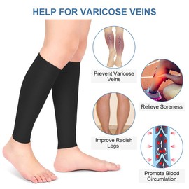 Compression Stocking, Calf Compression Sleeves, Medical Footless Compression Socks Shin Splints Leg Brace 20-30mmHg with Graduated Pressure for Swelling Varicose Veins Calf (Black-L)