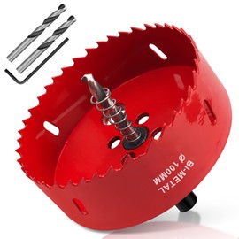 Yeepeo Hole Saw 100 mm, Universal HSS M42 Bi-Metal Hole Saws, Circular Saw with Hex Shank and Drill Bit Set Drill Bit for Wood, Drywall, Plastics, 1 Piece Red