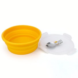 Lunbengo 1200ml Large Collapsible Bowl With Lid, Camping Bowl with Foldable Spoon, Silicone Bento Box For Meal Prep & Food Storage, Microwave Safe, Orange