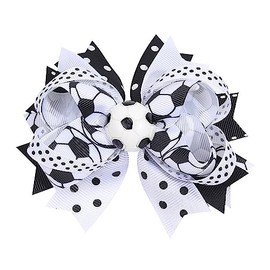 LDDCX Soccer Bow Hair Clips, Hair Accessories for girls. Soccer Hair Bow Clips Football Hair Clips Pin. (FQ1-H, 1PC)