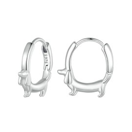 Dachshund Dog Huggie Hoop Small Earrings 925 Sterling Silver Puppy Dogs Ear Buckles Tiny Hoops Animal Cute Dainty Hypoallergenic Earrings Fine Jewelry Gift Birthday Xmas for Women Pet Lover Bff