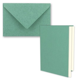 25 x Eucalyptus Green Vintage Kraft Paper Folding Cards Set with Envelopes and Inserts, DIN A5 – 21 x 14.8 cm – Eucalyptus – Recycled – Blank