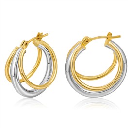 LILIE&WHITE Gold And Silver Earrings For Women Two Tone Hoop Earrings With Three Circles Mixed Metal Earrings Knot Earrings Chic Gold And Silver Hoops Gift