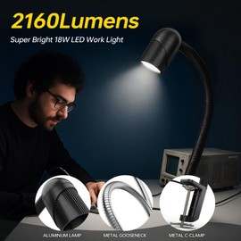 New Clamp Light, 18W Lathe Machine Light, 2160 Lumens Flexible Work Light for CNC Milling Machine Drill Press Lighting (clip base)