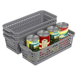 Ramddy Slim Plastic Storage Baskets, Gray Small Shelf Baskets, 4 Pack