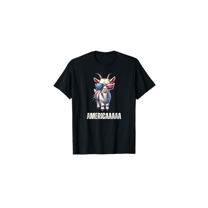 Funny Patriotic Goat Americaaaaa American Flag T-Shirt