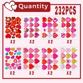232 Pcs Valentines Day Stickers, Valentines Day Colorful Heart Stickers, Heart Label for Sealing Envelope Decorating Boxes