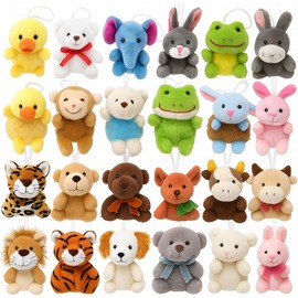Yaliuliu Mini animales de peluche a granel, paquete de 24 llaveros de peluche pequeños para niños, juguetes de peluche de animales pequeños para recompensas en el aula, regalos de fiesta de cumpleaños