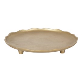 Kate and Laurel Alessia Modern Decorative Scalloped Round Footed Metal Tray; 16 Inch Diameter; Gold; Food-Safe Cast Aluminum Pedestal Transitional Tray with Rough Texture and Deckled Edge