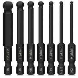 Hakkin 7Pcs Ball End Allen Key Bit Set S2 Steel Hex Bits 1/4" Hex Shank Magnetic Hex Allen Wrench Screwdriver Bits for Furniture Assembly Phosphating Black 65mm Metric H2-H8