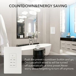 BN-LINK Countdown Timer Switch for Exhaust Fan, Bathroom Fan Light Switch Timer Indoor with Push Button 5-10-30-60mins, 2-4hours, Wall Timer Light Switch Neutral Wire Required, Free Plate, White,2Pack
