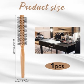 Round Curling Comb Hair Brush for Blow Drying Roller Brush Curling Comb for Men and Women, Wooden Handle, Gentle Nylon Bristles (Yellow)