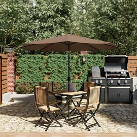 Greesum 9FT Patio Umbrella with Push Button Tilt and Crank, Outdoor Table Umbrella with 8 Sturdy Ribs, Market Table Parasol for Garden, Lawn, Backyard & Pool, Without Base, Brown