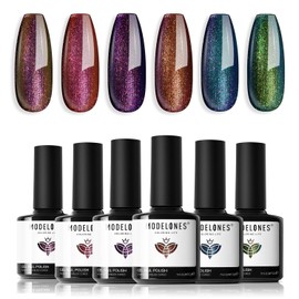 modelones Chameleon Gel Nail Polish Set - 6 Colors Aurora Gel Polish Kit Blue Green Purple Red Brown Glitter Gel Polish Fall Winter Soak Off LED Nail Lamp Gel Nail Kit Home Gift DIY Salon for Women