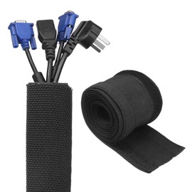 sourcing map Hook and Loop Cable Management Sleeve, 6.6ft x 0.6 Inch Flexible Cable Wrap Cover Wire Hider, Cord Organizer and Cable Protectors for Desk TV Computer, Black
