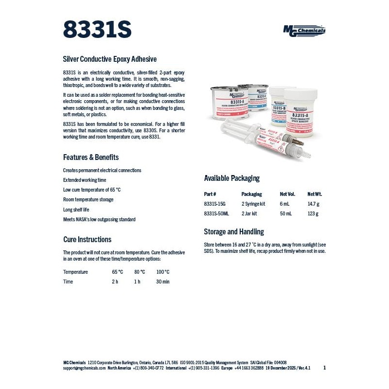 MG Chemicals 8331S Silver Epoxy Adhesive - High Conductivity, 4