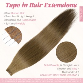 Eliysko Undetectable Invisible Tape hair human Hair Extensions Seamless Blending #7 Caramel Brown 18inch 50G/20s invisible tape in hair extensions Secure & Lightweight Tape In Extension Kit