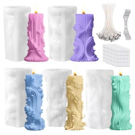 5 Stück Zylinderförmig Kerzenformen, Silikonformen Gießformen mit 50PC15CM Kerzendocht, Kerzenformen Zum Gießen, DIY Silikonform Kerzen für Handgemachte Seifen Urlaubskerzen