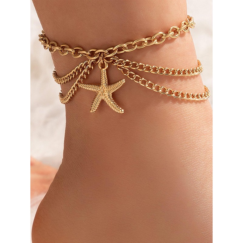 Ankle Bracelets for Women Layered Snake Chain Gold Starfish Heart