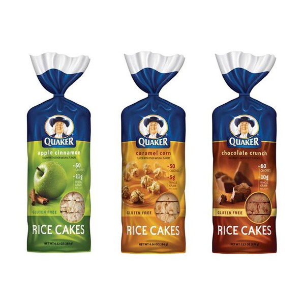 Quaker Rice Cakes Variety Bundle - Pack of 3 Flavors, Chocolate Crunch, Apple Cinnamon, Caramel Corn