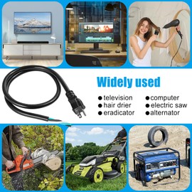 6FT 12AWG 3 Prong Heavy Duty Universal AC Appliance Replacement Power Cord with Pigtail Open Wiring End. SJTW 12Gauge 20Amp 3 Conductor Wire Extension Cable, Black