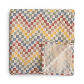 mushie Muslin Baby Swaddle Blanket | 100% Organic Cotton (Retro Check)