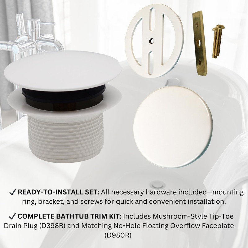 Westbrass D398RK-50 1-1/2" NPSM Coarse Thread Mushroom Tip-Toe Bathtub Drain