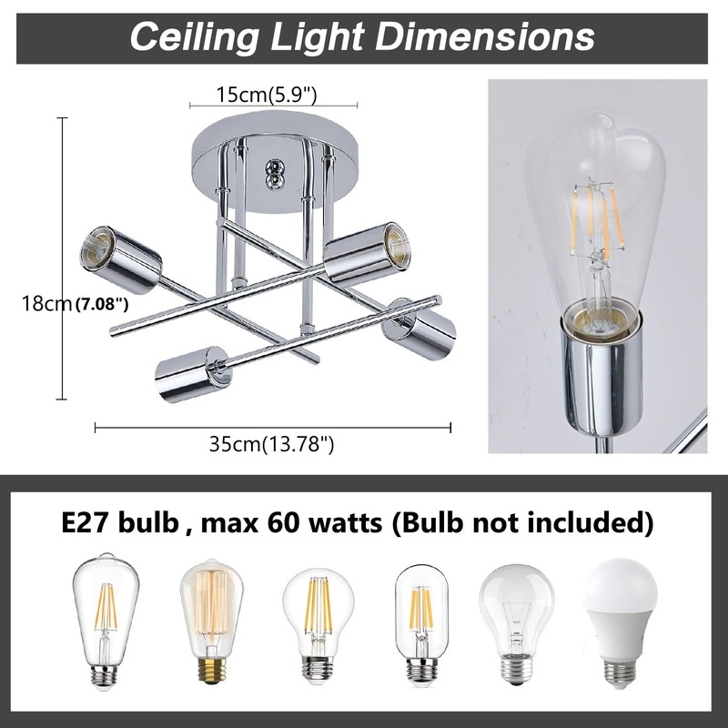Dellemade Ceiling Light, 4 Lights Chandelier Ceiling Light for Living