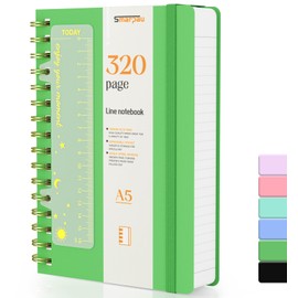 Smarpau Spiral Notebook A5, PVC Hardcover Lined Journal with 320 Pages and 100gsm Premium Paper, The College Pad Notepad is Suitable for Writing and Noting, 14.5 x 21 cm, Fruit Green