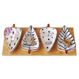 Apropos 5 Pieces Set Ceramic Jewelry Dish Trinket Trays Necklace and Earring Holder for Women Home Decor Birthday Wedding Gift for Mom, Friend, Girlfriend (4 Leaves Set)
