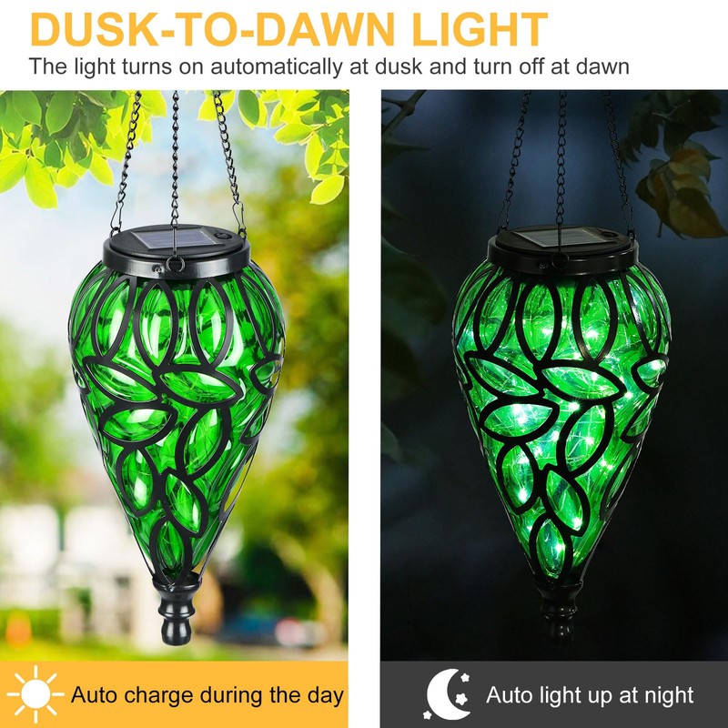 Solar Hanging Lantern Outdoor Lights, Tear-Shaped 15 LEDs Cool White