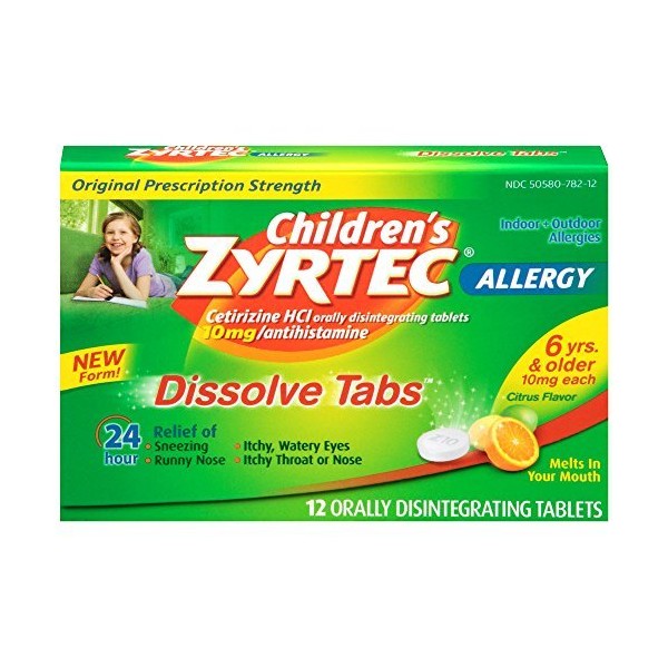 Zyrtec Children's Allergy Dissolve Tablets, Citrus, 12 Count (Pack of 2)