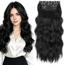4PCS Black Hair Extensions Clip In Curly Hair Extensions Clip In 22 Inch