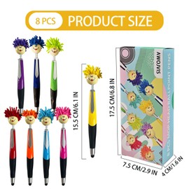 8pcs Mop Head Ballpoint Pens, Funny Mophea Topper Pen with Plush Hair Writing Click Pen Portable Cute Cartoon Multi-function Signing Pen Decor Gift for Office Home Kids and Adultes 8-color outfit