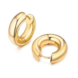KASFREE Gold Plated Hoop Earrings Mens Hoop Earrings Chunky Huggie Hoop Earrings for Women Hypoallergenic Dainty Hoop Earrings for Women, Stainless Steel, No Gemstone