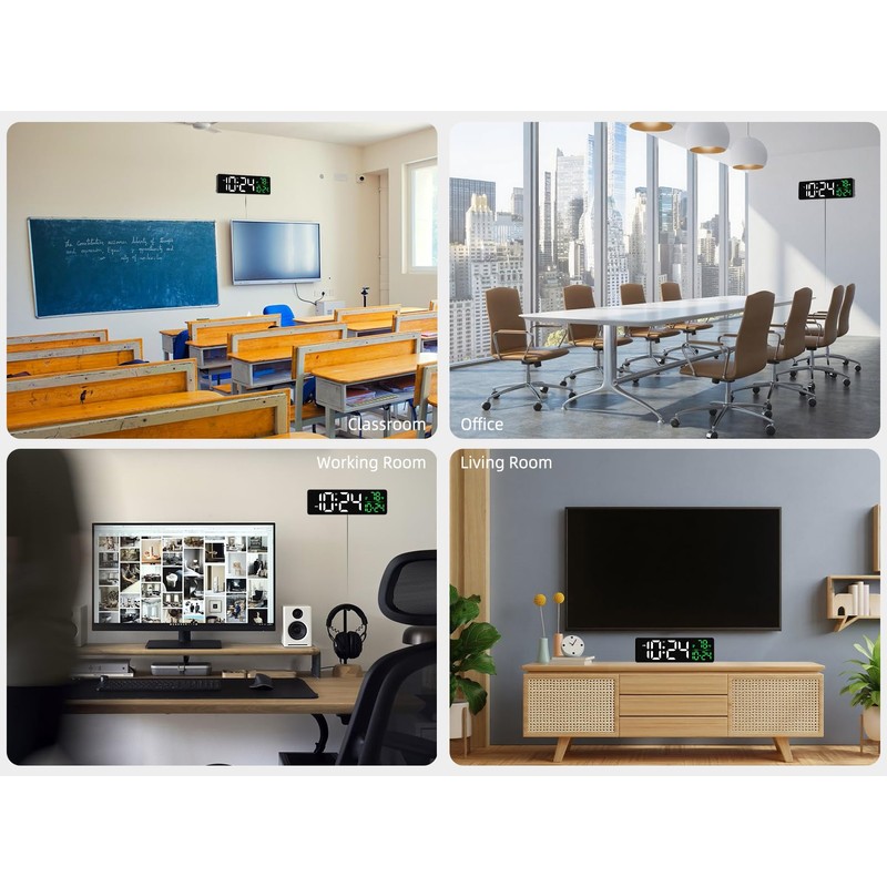 Large LED Digital Wall Clock with Date, Temperature, Auto-Brightness, Auto-DST