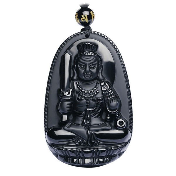 Pendant Necklace, Natural Obsidian Stone, Birthstone, Zodiac Stone, Buddhist Symbol,