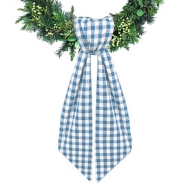 Ftuuo Haze Blue Buffalo Plaid Wreath Sash for Front Door Seersucker Wreaths Satin Sash Burlap Garland Ribbon Accessories for Wreath Yard Doorway Indoor Outdoor Bridal Shower Home Decor,5.1 x 54.3