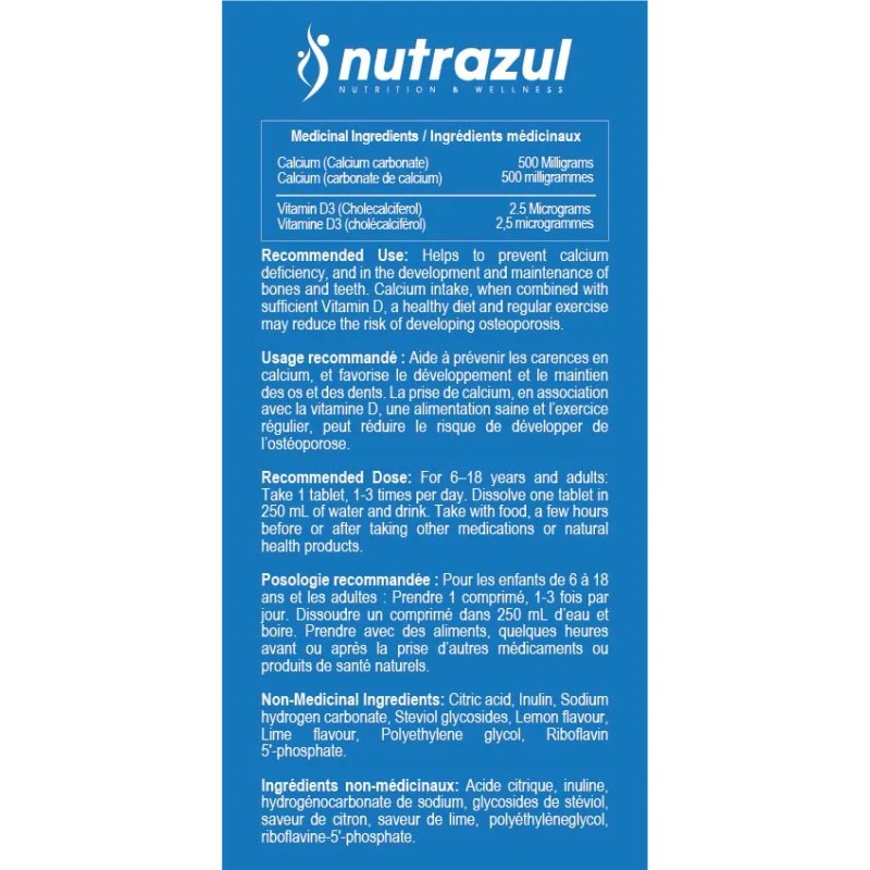 Tabletas Efervescentes Nutrazul Calcio+vitamina D3 60 Tablet