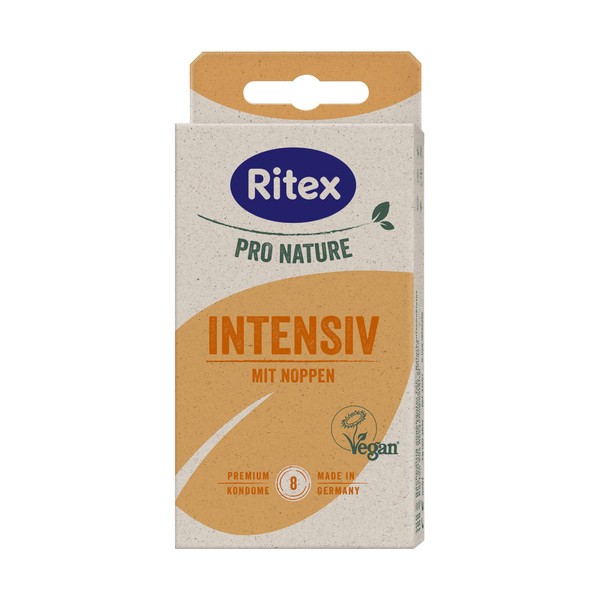Ritex Pro Nature Intensive Condoms - Naturally Studded - Sustainable, Fair, Pack of 8, Made in Germany