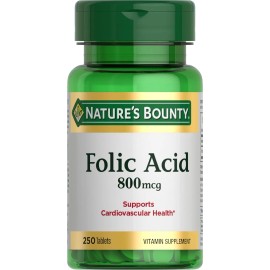 Nature'S Bounty Folic Acid 800 Mcg Tablets Maximum Strength, 250 Count 