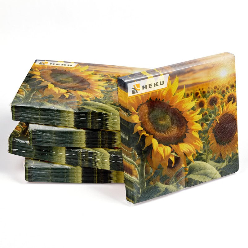 HEKU 100 napkins, 3-ply, 33 x 33 cm, sunflowers, absorbent