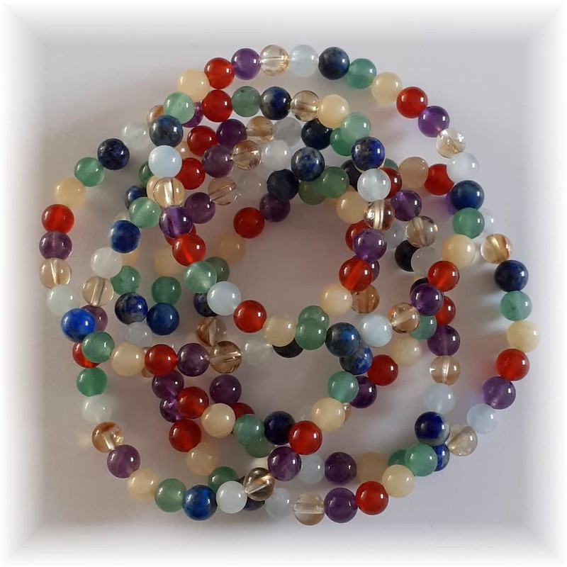 Chakra Armband, Echtes Edelstein Schmuck Armband, 6 mm Chakra Kugelarmband