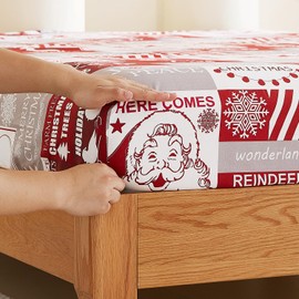 Vaulia Christmas Bed Sheets Full Soft Microfiber Grey and Red Plaid Snowflake Senta 4 Piece Sheets Set with 1 Fitted Sheet 1 Flat Sheet 2 Pillowcases