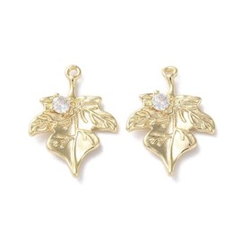 LiQunSweet 20 pcs Golden Color Maple Leaf Theme Brass Cubic Zirconia Charms Autumn Fall Tree Leaves Charms for DIY Jewelry Bracelet Necklace Earring Keychain Craft Accessory