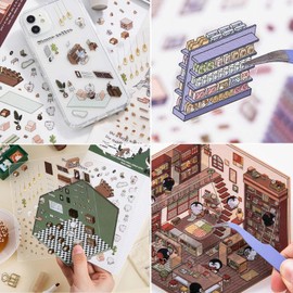 8Sets DIY 3D House Stickers, Fun DIY Stickers Scene Make Your Own Supermarket|Coffee Shop|Restaurant|Bookstore, Fun DIY Stacking Scene Stickers, DIY 3D Sticker Scene Stickers, Style A+Style B