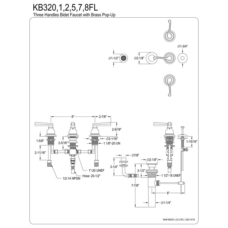 Kingston Brass KB328FL Royale Bidet Faucet, Brushed Nickel, 13.66 x