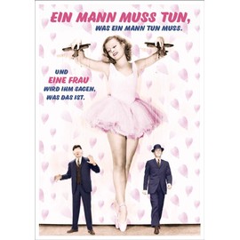Humorous Postcard with Saying - Ein Mann muss tun, was ein Mann tun muss und eine Frau wird ihm sagen, was das ist - Pink Hearts & Retro Style for Birthday or Funny Message