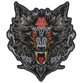 nuttui Viking Wolf with Odin Valknut Large Embroidered Motorcycle Jacket & Biker Vest Back Patch